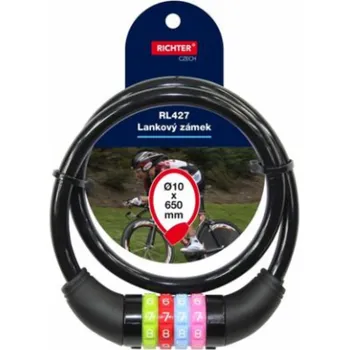 Zámek na kolo Zámek Richter kódový lankový s barevným číselníkem. RL.427-3.10x650.CRN