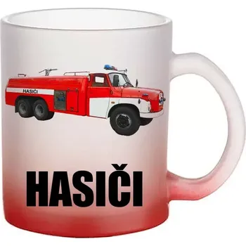 Hasičské auto CAS 32 skleněný hrneček HASIČI (hrneček s hasičským autem matné sklo )