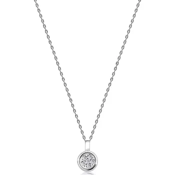 Náhrdelník Briliantový náhrdelník z bílého 14K zlata - kulatá objímka, čiré diamanty, tenký řetízek
