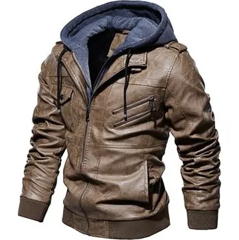 Moto bunda Kožená pánská bunda vintage s teplákovou kapucí Barva: Khaki, Velikost: 4XL