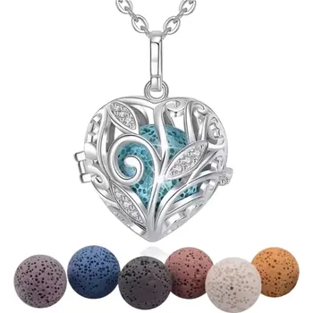 Náhrdelník Aroma difúzní náhrdelník Srdce se zirkonovými listy lávové kameny