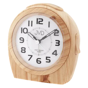 Budík Ručkový netikající budík JVD sweep SRP910.12 se světelným senzorem imitace dřeva (imitace dřeva - velmi neobvyklý moderní design)