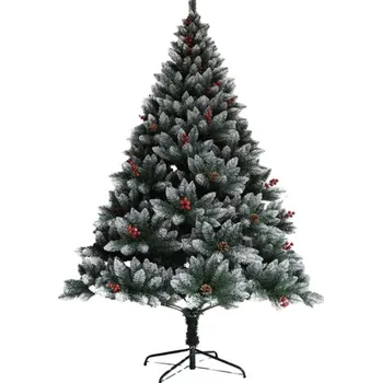 Vánoční stromek Umělý vánoční strom borovice stříbrná s jeřabinou Deluxe 210 cm + stojan 9242