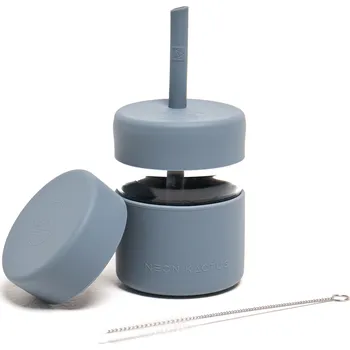 Sklenice Dětská sklenice s brčkem, 230ml, Neon Kactus, modrá