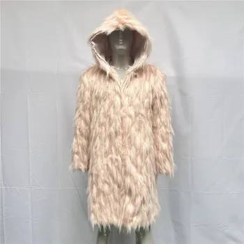 Dámský kabát Dlouhý vzorovaný kožich s kapucí Velikost: 2XL, Barva (Varianta): Barevná 2