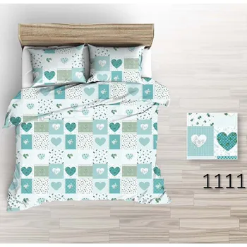 Povlečení Povlečení krep Patchwork srdce – zelené 140x220+70x90