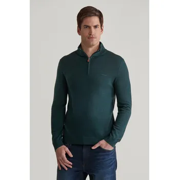 Pánský svetr SVETR GANT EXTRAFINE MERINO WOOL HALF ZIP TARTAN GREEN