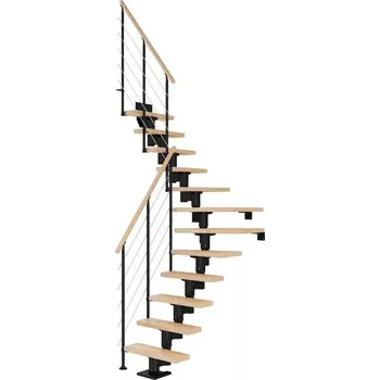 DOLLE Dublin - schody modulové 1/4 zat. do 315cm, 13 nášlapů, zábradlí STYLE 6 (Lakované masivní dubové nebo bukové nášlapy)