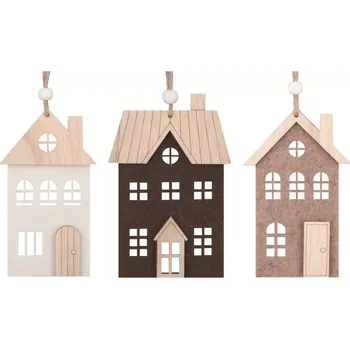 Vánoce Domek z filcu s dřevěnými doplňky na zavěšení 8 x 12 cm 23005