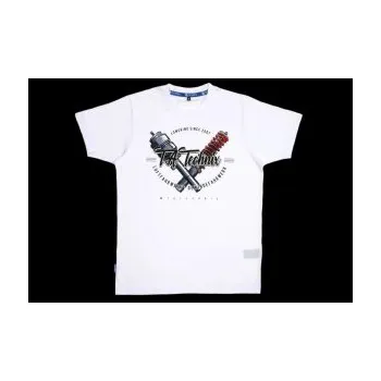 Pánské tričko Designové bílé tričko s logem a tlumiči by Sourkrauts - Velikost XL