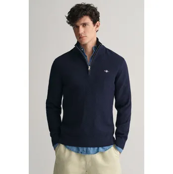 Pánský svetr SVETR GANT STRUCTURED COTTON HALF ZIP EVENING BLUE