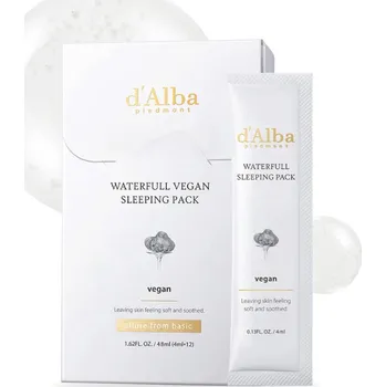 Pleťová maska D´ALBA D'ALBA - WATERFULL VEGAN SLEEPING PACK - Intenzivní noční hydratační maska s výtažkem z bílého lanýže 12 x 4 ml