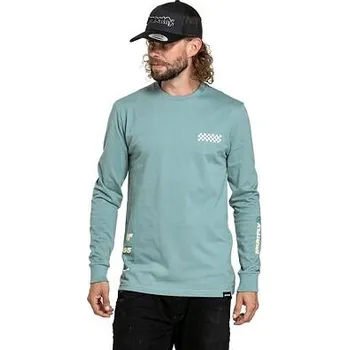 Pánské tričko Meatfly pánské tričko s dlouhým rukávem Appex Dusty Mint | Modrá | Velikost XL | 100% bavlna