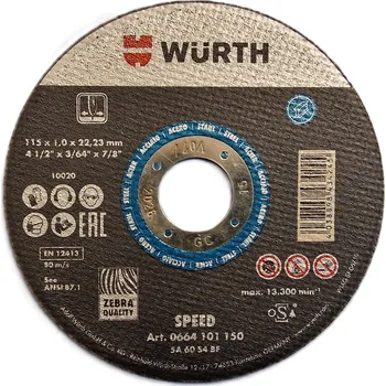 Řezný kotouč Würth Řezný kotouč 115x1x22,2 mm WURTH ZEBRA SPEED - na ocel a nerez