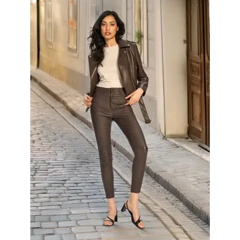 Dámské kalhoty Sinsay - Úzké kalhoty skinny fit - tmavě hnědá - 667BA-89X - 667BA-89X-XXS-3