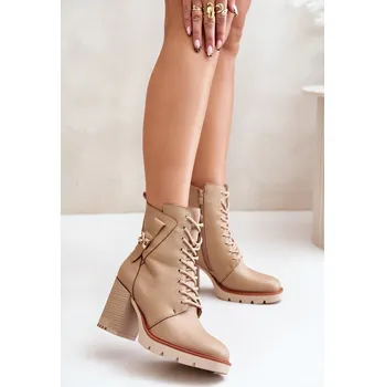 Dámské kozačky Zateplené botky na podpatku se zlatým detailem Ivarisse Barva: Béžová, Velikost: 38