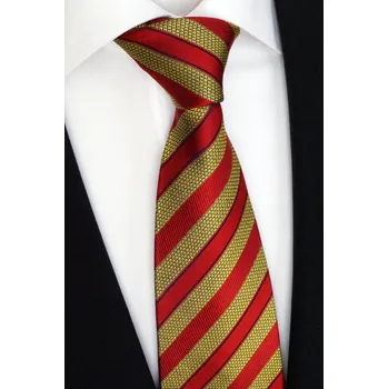 Kravata Beytnur Luxusní hedvábná kravata zlatá s oranžovým pruhem 211-2