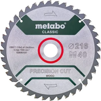 Pilový kotouč Metabo Pilový kotouč "Precision Cut Wood - Classic", 216x30, Z40 WZ 5°neg. 628060000 + Prodloužená záruka výrobce
