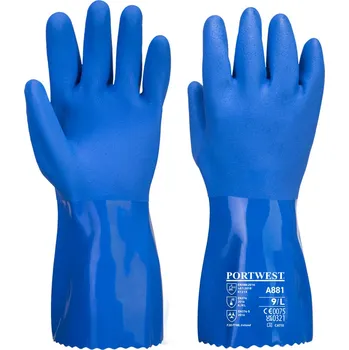 Pracovní rukavice PORTWEST MARINE ULTRA A881 / Chemické rukavice, dvakrát máčené v PVC - modrá M