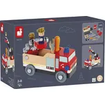 Janod - Dřevěné auto a stavebnice - Hasiči - 45 ks
