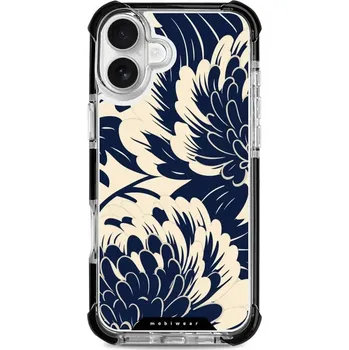 Pouzdro na mobilní telefon Odolný obal Mobiwear MagSafe Elite Bumper - Apple iPhone 16 Plus - DA40D Modré a béžové květy (Odolný kryt, pouzdro, obal Mobiwear Elite Bumper na mobil Apple iPhone 16 Plus - DA40D Modré a béžové květy, materiál Plast + TPU silikon + kov - zesílená ochra