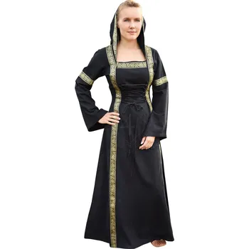 Karnevalový kostým Battle Merchant Středověké šaty Eleanor s kapucí, černé