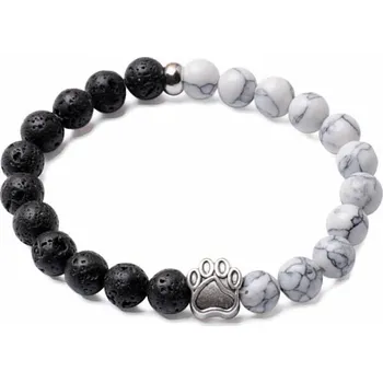 Náramek Nefertitis Lávový kámen náramek s korálky magnezitu s tlapkou obvod 16 až 23 cm
