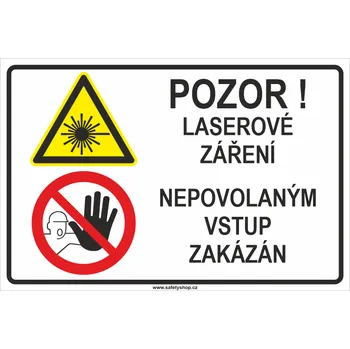 Značení Pozor! Laserové záření - Nepovolaným vstup zakázán ISO 7010 samolepící vinylová fólie 200x150 mm