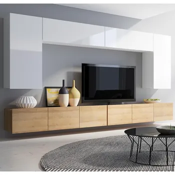 Obývací stěna Obývací stěna CALABRINI d | 300 cm | 6 dílů B | dub zlatý/bílá lesk