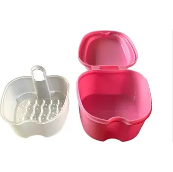 Péče o zubní náhradu Úložný box na zuby s praktickou sítí | vanička na zubní protézu - růžový