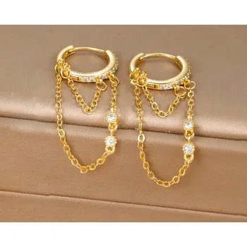 Náušnice B-TOP Náušnice z nerezové oceli Kroužky s řetízky Druh barvy: Zlatá