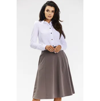 Dámská sukně Elegantní rozšířená midi sukně s klínky A673 Barva: Světle Hnědá, Velikost: L