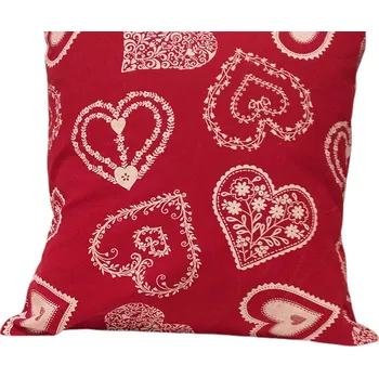 Povlak na dekorativní polštářek Povlak "Bílá perníková srdce na červené" na polštář 40x40 cm
