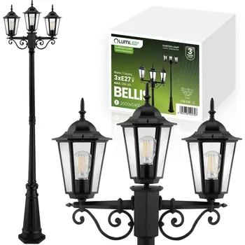 Svítidlo zahradní externí 3xE27 sloupek Lucerna 2m černý BELLIS LUMILED