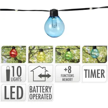 Vánoční dekorace řetěz 2,4m, PÁRTY "ŽÁROVKA", barevný, 10LED, na baterie