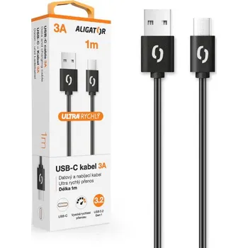 Datový kabel Datový kabel ALIGATOR POWER 3A, USB-C , 1m černý