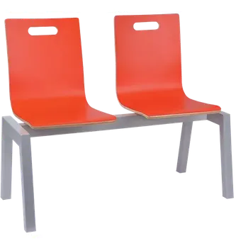 MEGAN PLUS 2, dřevěná lavice do čekárny, 2-sedák, červená, kostra stříbrná
