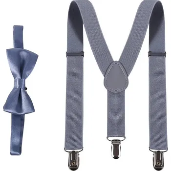 Kšandy Dětské šle a motýlek pro svatby a slavnosti | slavnostní kšandy a motýlek pro děti - světle šedá