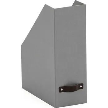 Archivační box Stojan na spisy TIDY, šedý s koženou úchytkou