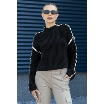 Dámský svetr Vero Moda dámský krátký svetr New Cream se stojáčkem černý Velikost: XL