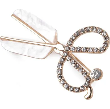 Brož Brož s broušenými kamínky nůžky - 2 crystal zlatá
