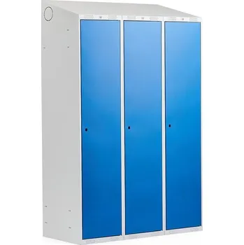 Šatní skříň Šatní skříňka CLASSIC, šikmá střecha, 3 sekce, 1900x1200x550 mm, šedá, modré dveře