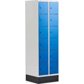 Šatní skříň Boxová šatní skříň CLASSIC, se soklem, 2 sekce, 12 boxů, 1890x600x550 mm, modré dveře