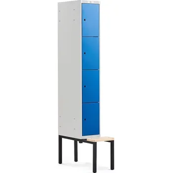 Šatní skříň Boxová šatní skříň CLASSIC, s lavicí, 1 sekce, 4 boxy, 2120x300x550 mm, modré dveře