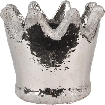 Obal na květináč Stříbrný kameninový obal na květináč koruna – 15x14 cm