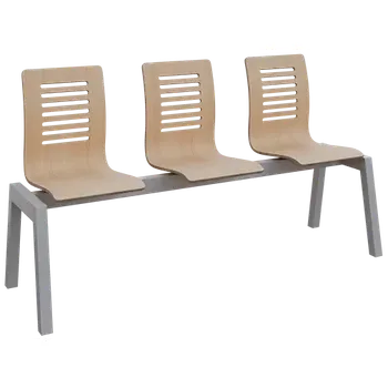 CARMEN PLUS 3, dřevěná lavice do čekárny, 3-sedák, dub bělený, kostra stříbrná