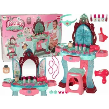 Toaletní stolek Leantoys Import Beauty Set Toaletní stolek se zrcadlem Light Sound Šperky tmavě růžové