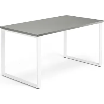 Psací stůl Psací stůl QBUS, O-podnož, 1400x800 mm, bílý rám, světle šedá
