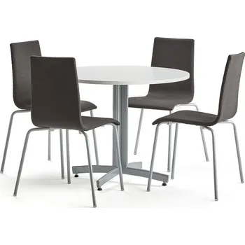 Jídelní set Sestava SANNA + MELVILLE, stůl Ø900 mm, bílá + 4 židle, tmavě šedá