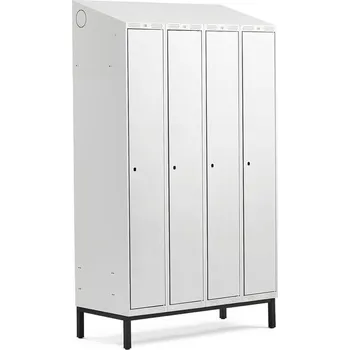 Šatní skříň Šatní skříňka CLASSIC, šikmá střecha, s nohami, 4 sekce, 2100x1200x550 mm, šedé dveře